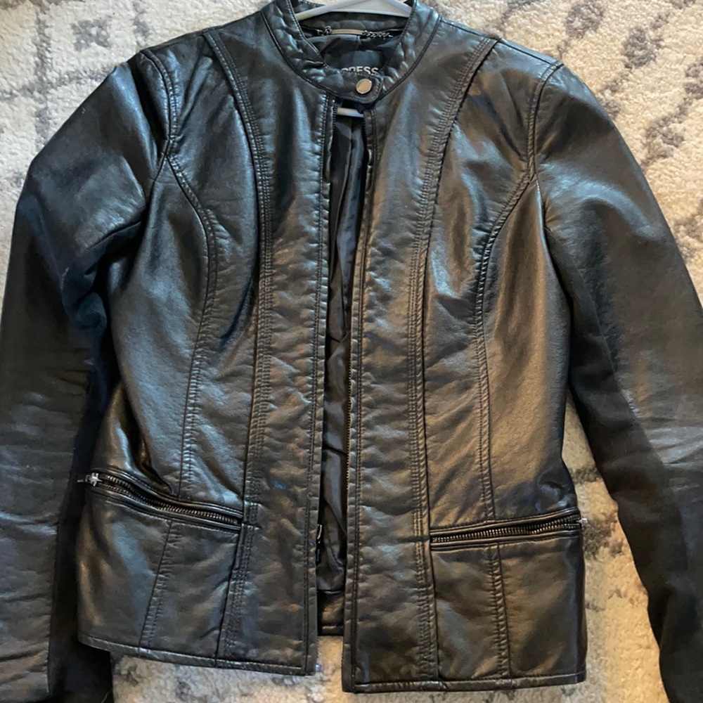 Women’s faux black leather jacket